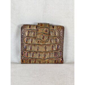 Brahmin Brown Crocodile Embossed Leather Bifold Wallet Coin Pocket ID Window